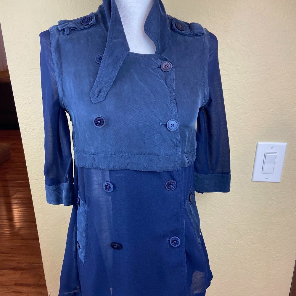 Just Cavalli | Blue Button Up Blouse 100% Silk Sz S